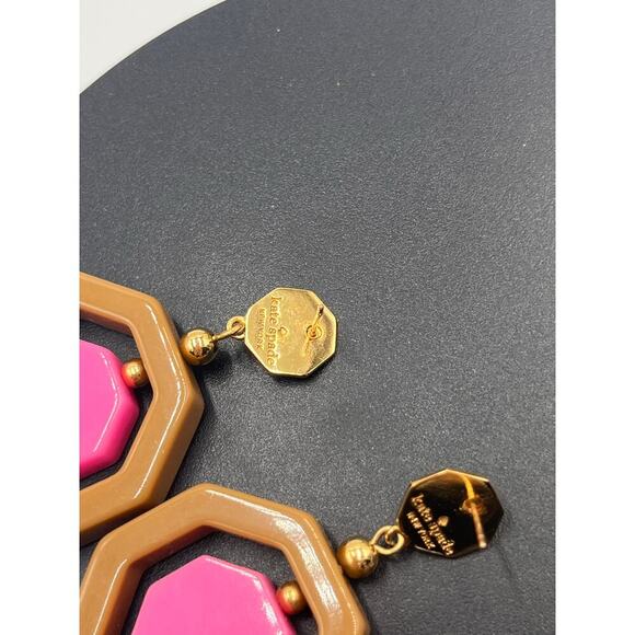 Kate Spade Pink Brown Resin Plastic Geometrical Hexagon Drop Pierced Earrings - Picture 10 of 10